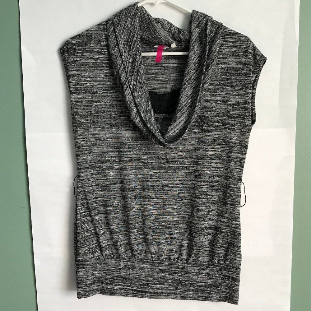 Grey, marled knit cowl neck top, Large, Heartsoul